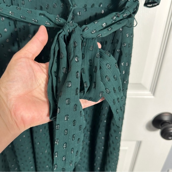 Tommy Hilfiger sz 14 emerald green chiffon dress, metallic polka dots, hi/lo - Picture 6 of 14